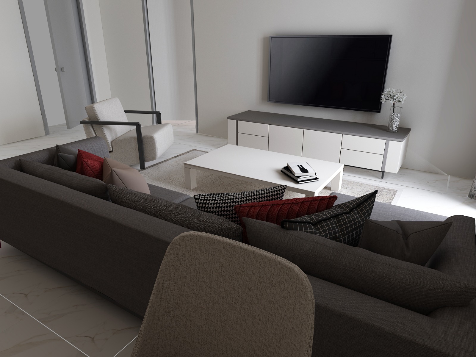 Living area of a one-bedroom apartment at Sella Residences